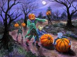 Halloween Pumpkin Roll Painting by SKE. acrylic painting on canvas