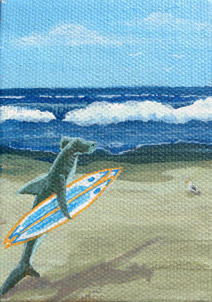 Hammerhead Surfer (miniature acrylic painting on canvas)