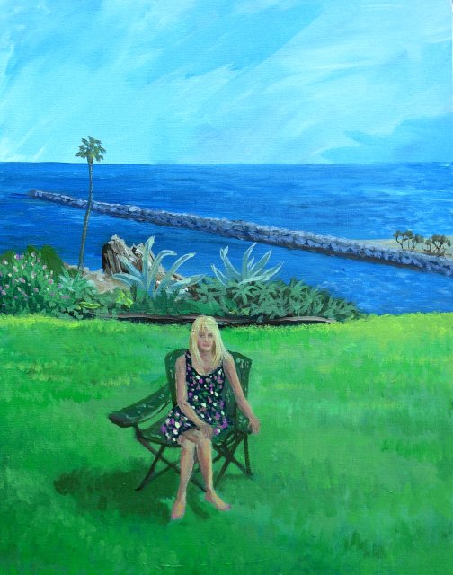 Carole sitting at Corona Del Mar