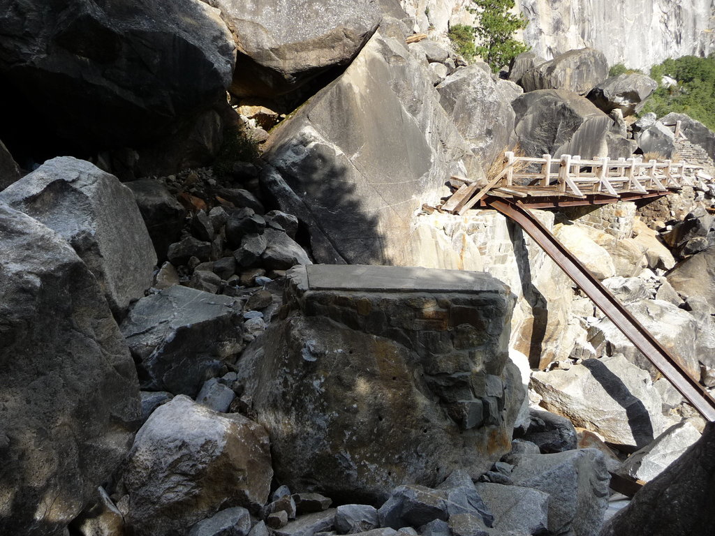 Smashed bridge at Wapama Falls by Hetch Hetchy.