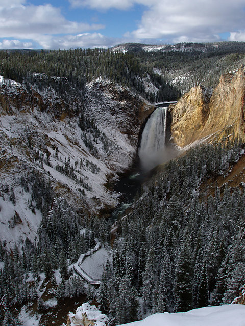 Lower Yellowstone Falls With Snow