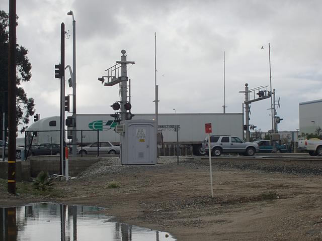 Truck blocking railroad crossing