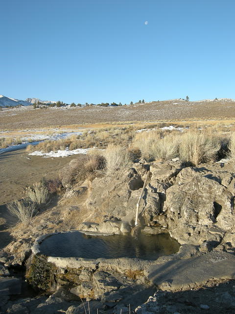 Hot Spring and Moon - Near Mammoth Lakes, California