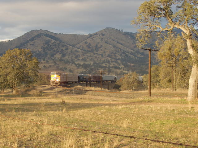 Train on the Tehachapi Loop in Soft Light of Sunset