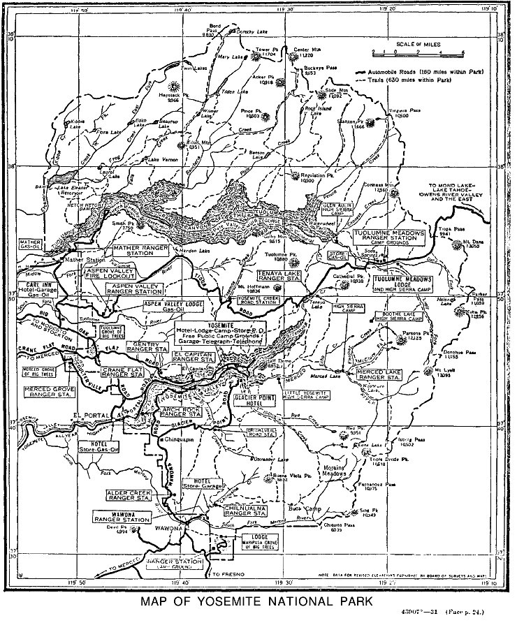 Map of Yosemite National Park, 1931