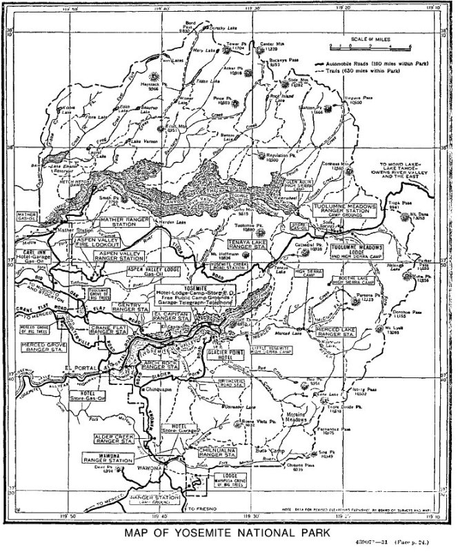 Map of Yosemite National Park, 1931