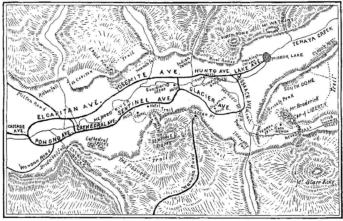 Yosemite Valley roads and structures.Frontispiece, Biennial Report of the Commissioners, 1887-88