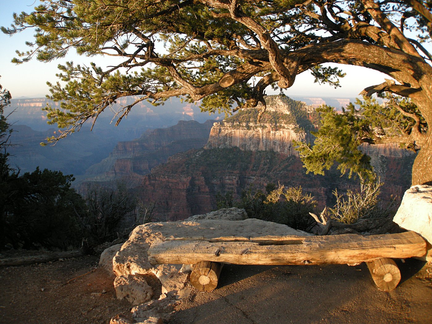 Bench and Sunrise, North Rim near Bright Angel Point