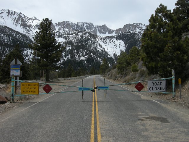 Locked gate on Highway 120 below Tioga Pass