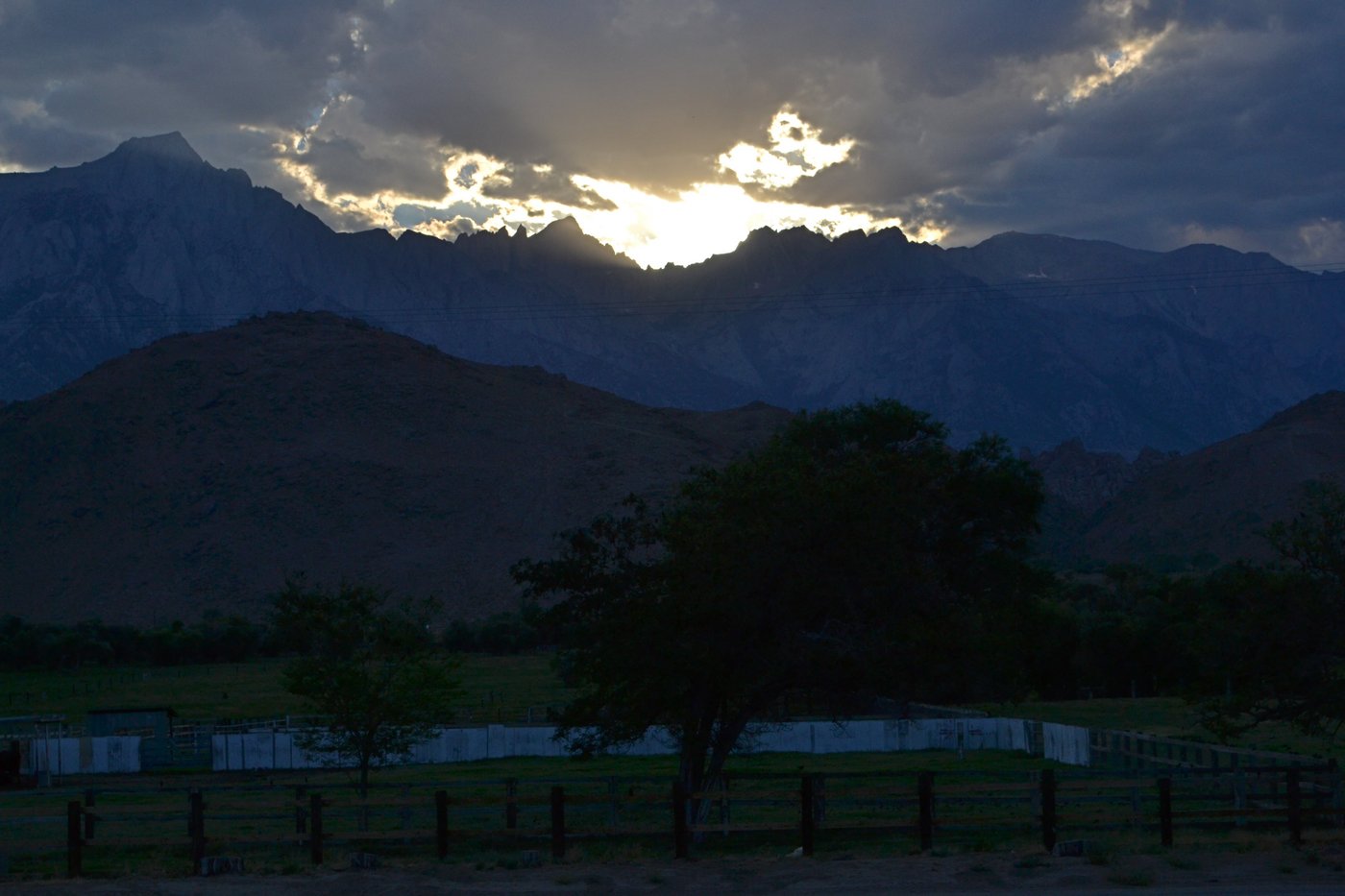 Sun setting behind Mount Whitney