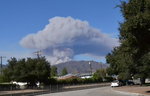 Smoke plume from fire in San Gabriel Canyon