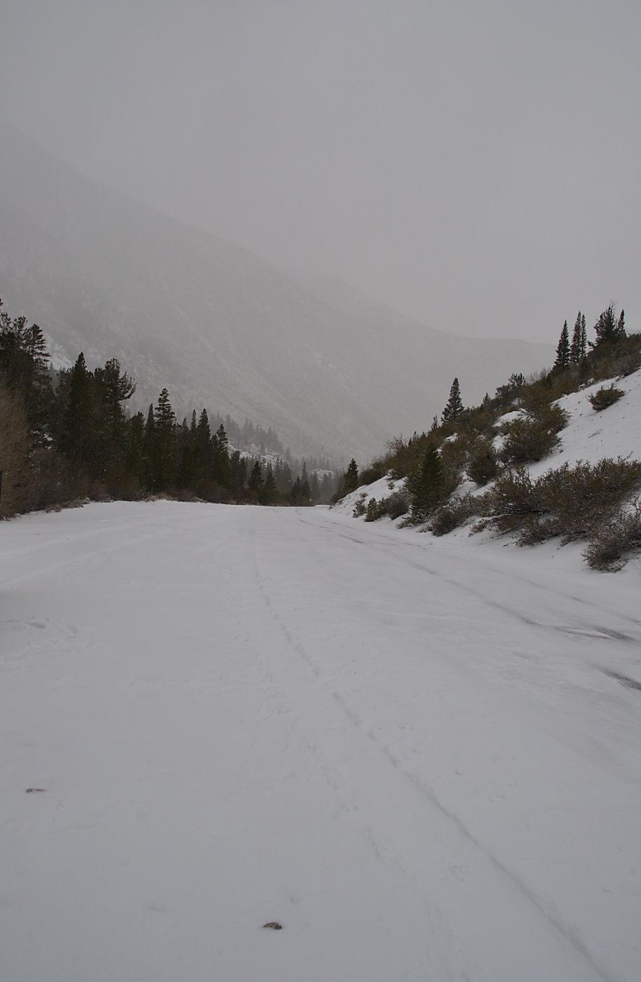 Snowy road to South Lake