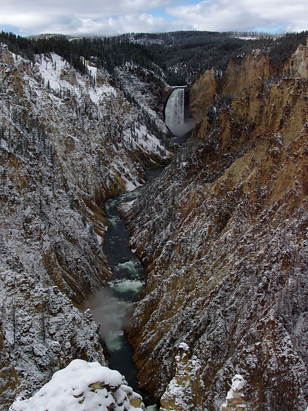 Lower Yellowstone Falls from Artist Point with New Snow