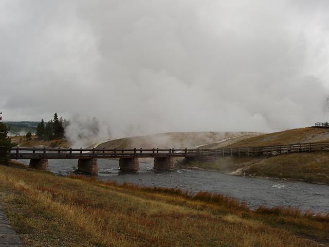 Footbridge over the Firehole River at Excelsior Geyser