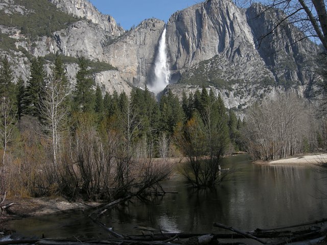 Yosemite Falls and the Merced River from Sentinel Meadow