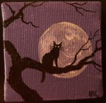 Mini Black Cat With Full Moon