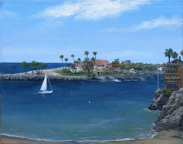 Sailboat in  Newport Bay (acrylic painting on canvas board)