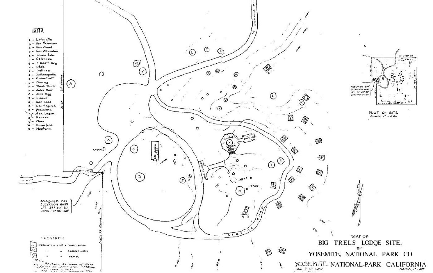 Map of Big Trees Lodge site, 17 July 1920, revised 1923