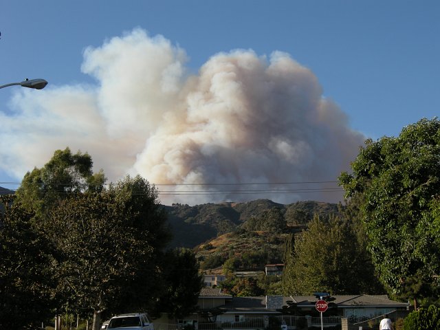 Smoke from the Morris Fire as seen from Glendora, California