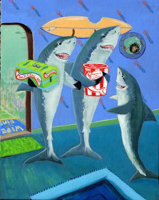 Wipe Your Fins! (acrylic painting on canvas)