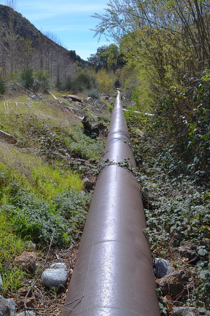 Pipe supplying water to hydroelectric plant on San Antonio Creek
