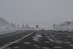 Tioga Lake parking and Tioga Road during snow storm